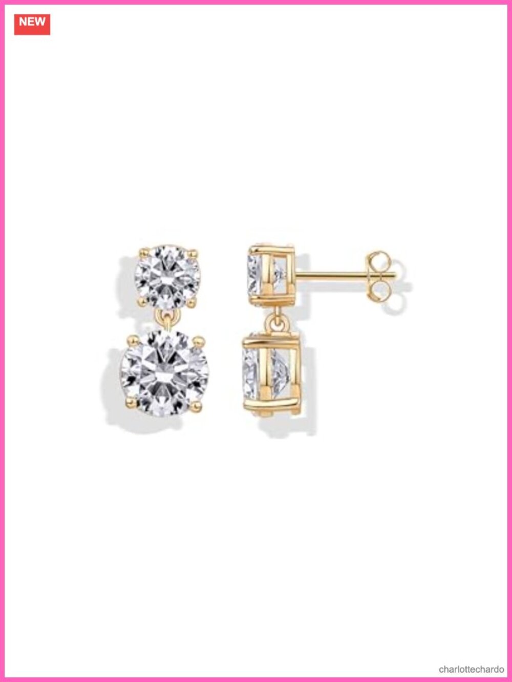 14K Gold Plated CZ Dangle Earrings Long Bridal Drop Earrings